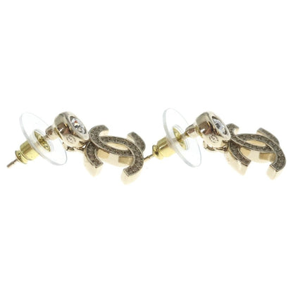 Chanel CC Logo Line Stone Earrings Gold — view 4
