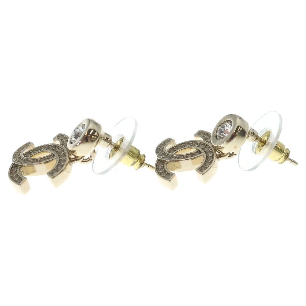 Chanel CC Logo Line Stone Earrings Gold — view 3