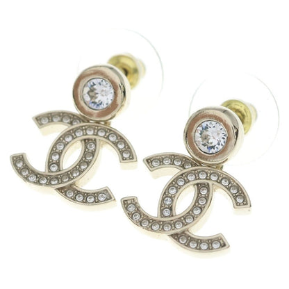 Chanel CC Logo Line Stone Earrings Gold