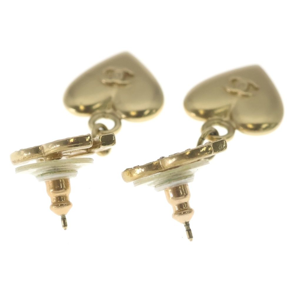 Chanel CC Logo Line Stone Heart Motif Earrings Gold — view 2