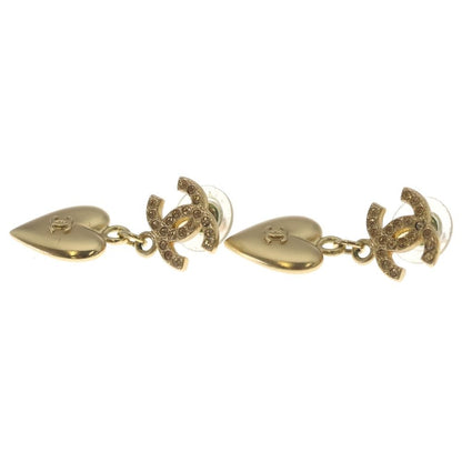 Chanel CC Logo Line Stone Heart Motif Earrings Gold — view 3