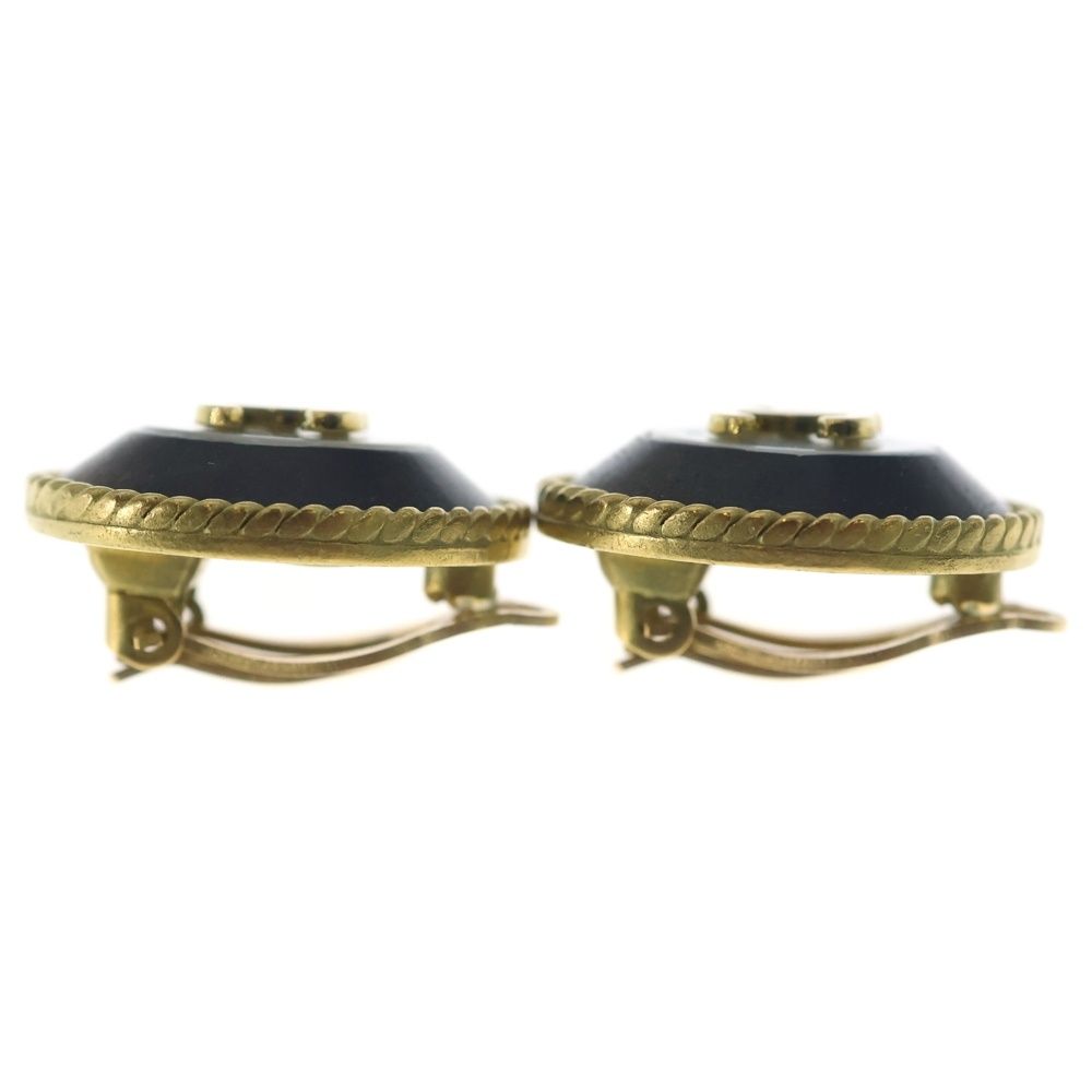 Chanel CC Logo Earrings Round Black White Gold — view 3