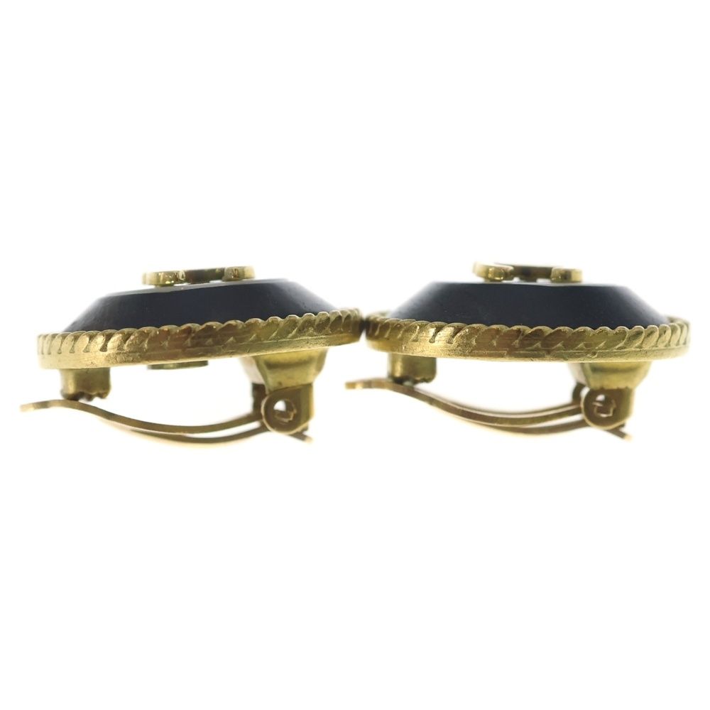 Chanel CC Logo Earrings Round Black White Gold — view 4