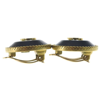 Chanel CC Logo Earrings Round Black White Gold — view 4
