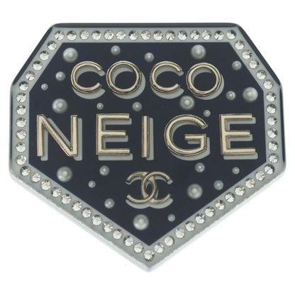 Chanel Coco Neige Brooch Pin Badge Black Silver