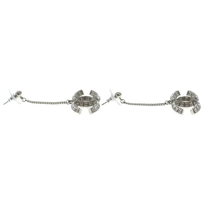 Chanel CC Logo Crystal Swing Earrings Silver — view 4
