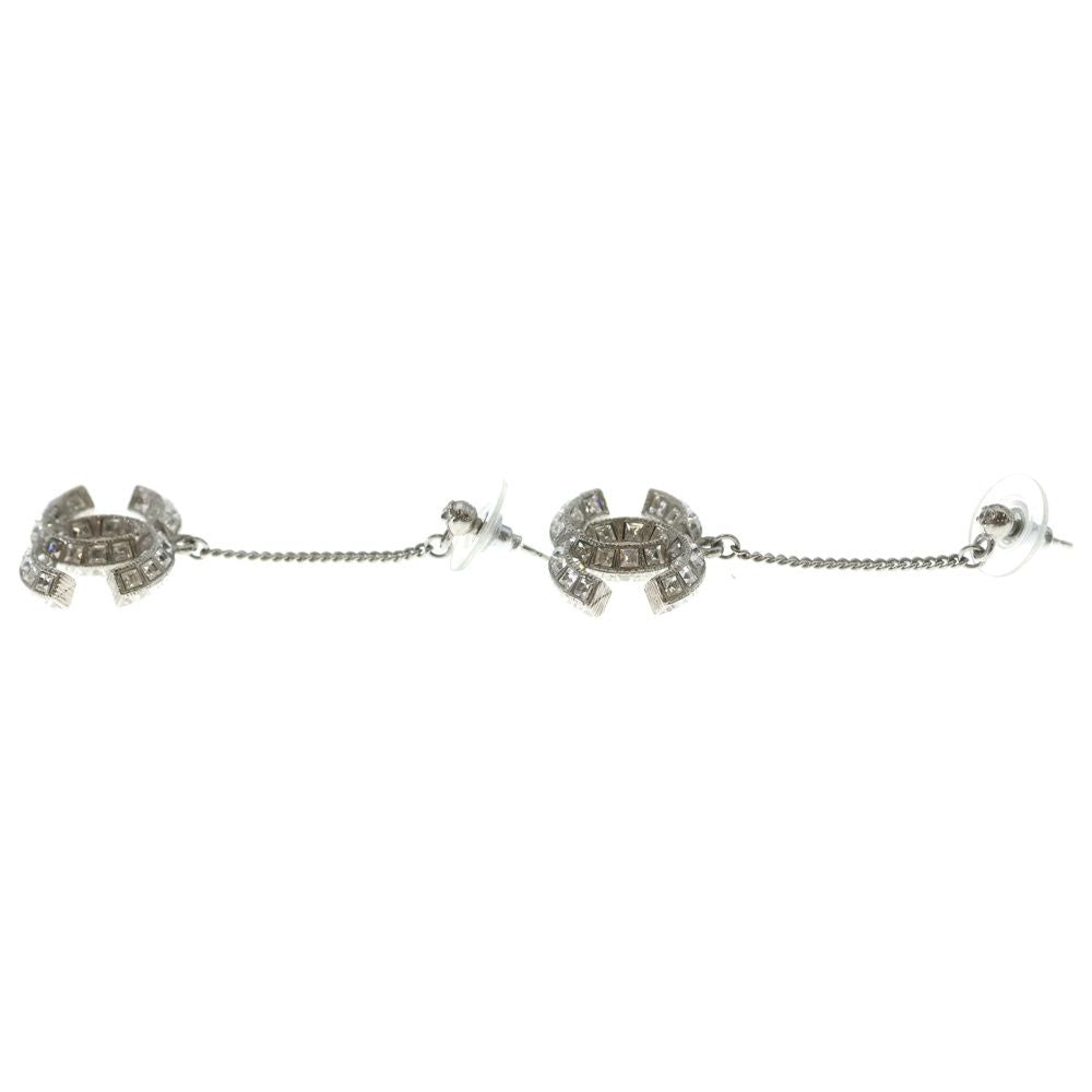 Chanel CC Logo Crystal Swing Earrings Silver — view 3