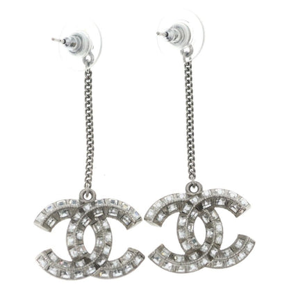 Chanel CC Logo Crystal Swing Earrings Silver — view 2