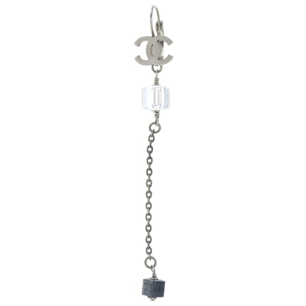 Chanel CC Logo Acrylic Cube Earrings Silver