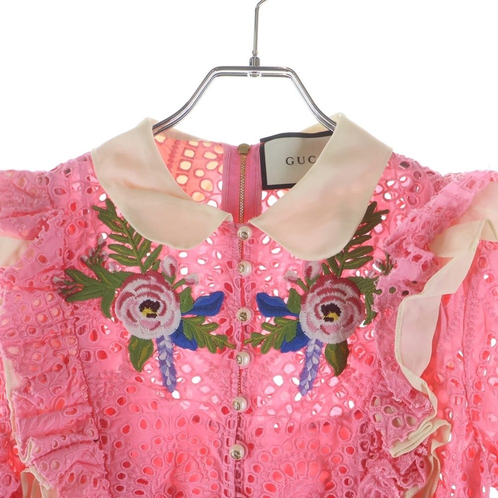 Gucci Silk One Peace Pearl Boudin Lace Dress Pink — view 3