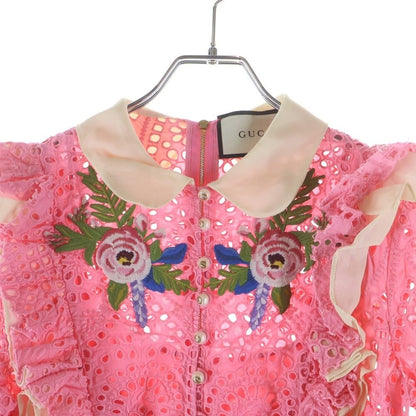 Gucci Silk One Peace Pearl Boudin Lace Dress Pink — view 3