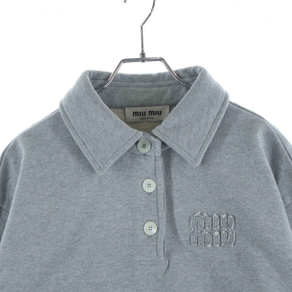 Miu Miu Poplin Layered Cropped Sweatshirt Gray Cotton — view 3