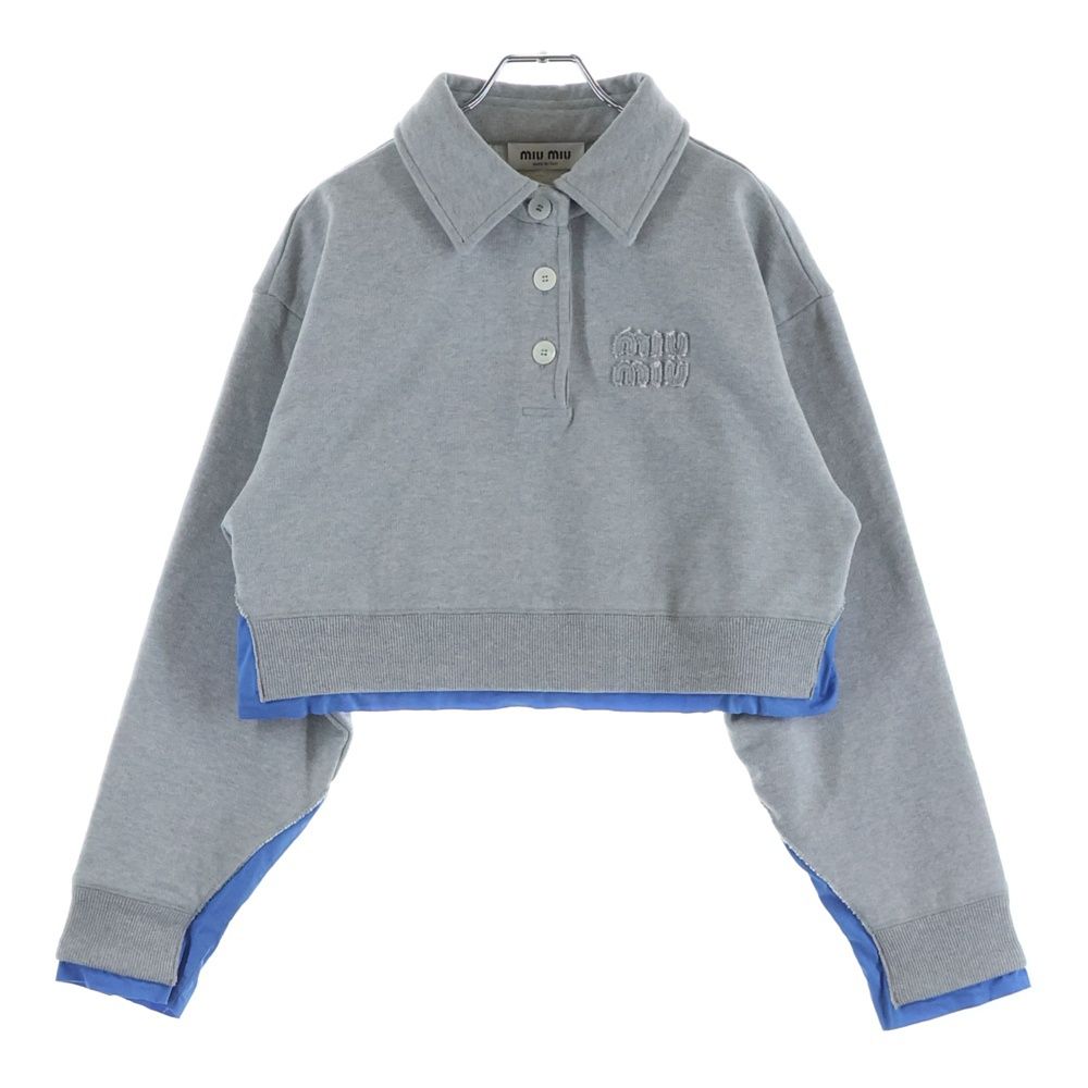 Miu Miu Poplin Layered Cropped Sweatshirt Gray Cotton
