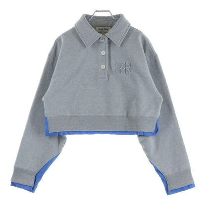 Miu Miu Poplin Layered Cropped Sweatshirt Gray Cotton