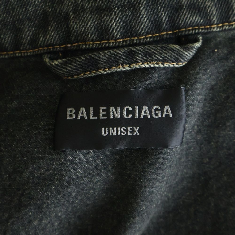 Balenciaga Large Fit Jacket Washed Black Pagoda Metal Logo Large Fit Denim — view 6