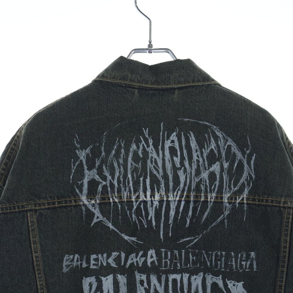 Balenciaga Large Fit Jacket Washed Black Pagoda Metal Logo Large Fit Denim — view 4