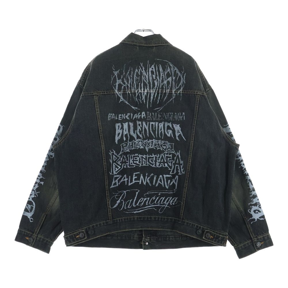 Balenciaga Large Fit Jacket Washed Black Pagoda Metal Logo Large Fit Denim