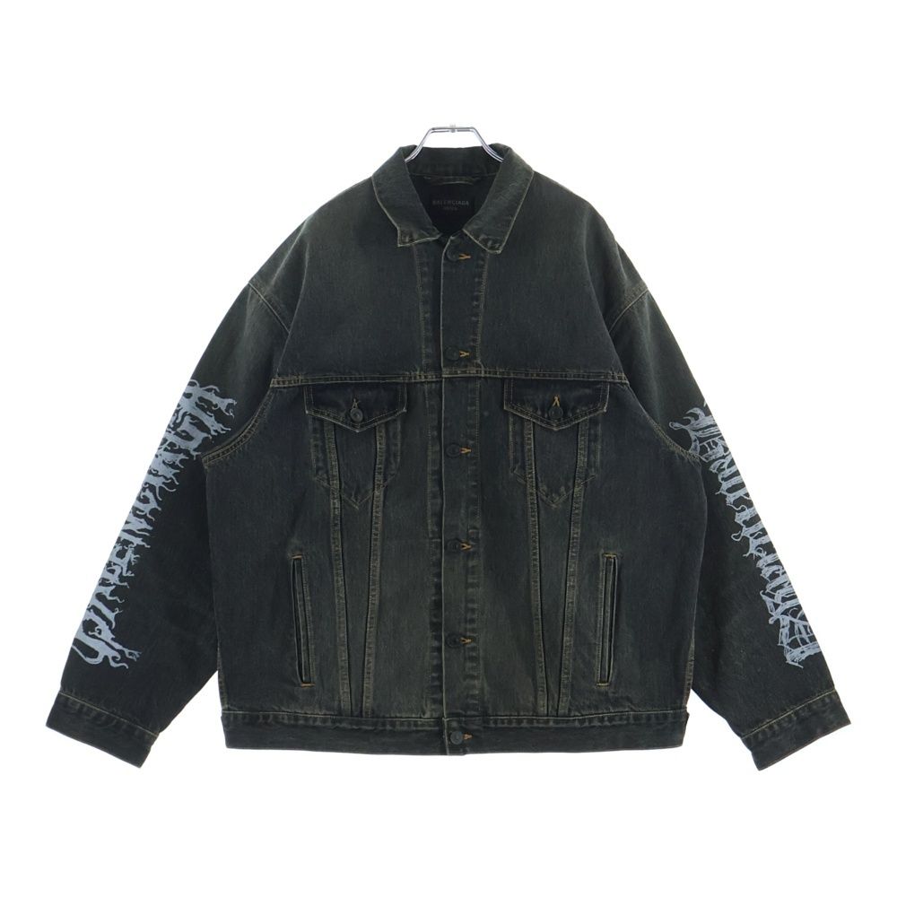 Balenciaga Large Fit Jacket Washed Black Pagoda Metal Logo Large Fit Denim — view 2