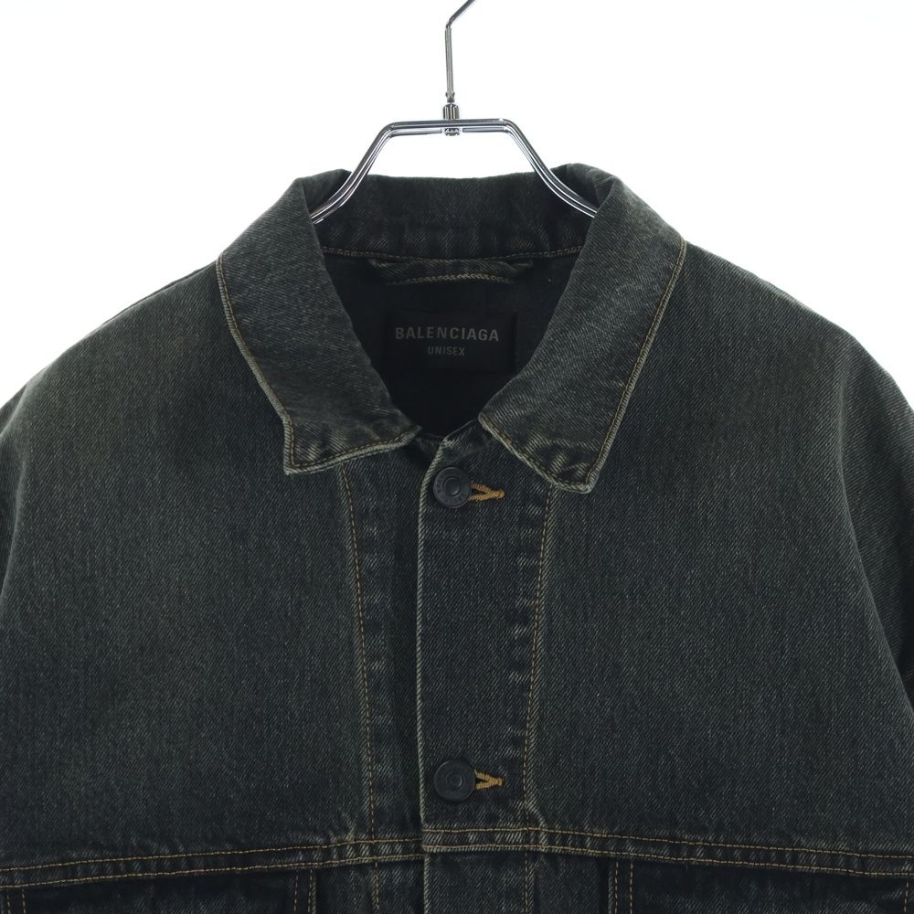 Balenciaga Large Fit Jacket Washed Black Pagoda Metal Logo Large Fit Denim — view 3