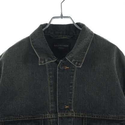 Balenciaga Large Fit Jacket Washed Black Pagoda Metal Logo Large Fit Denim — view 3