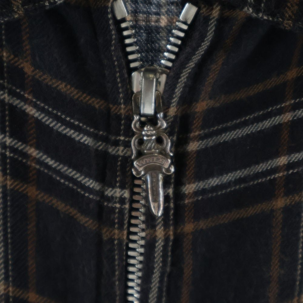 Chrome Hearts Not Heywood Daga Zip Up Flannel Check Short Sleeve Shirt — view 6