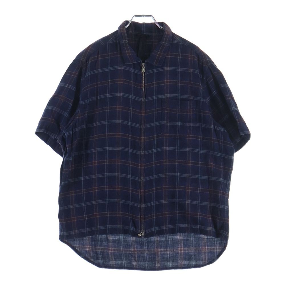 Chrome Hearts Not Heywood Daga Zip Up Flannel Check Short Sleeve Shirt