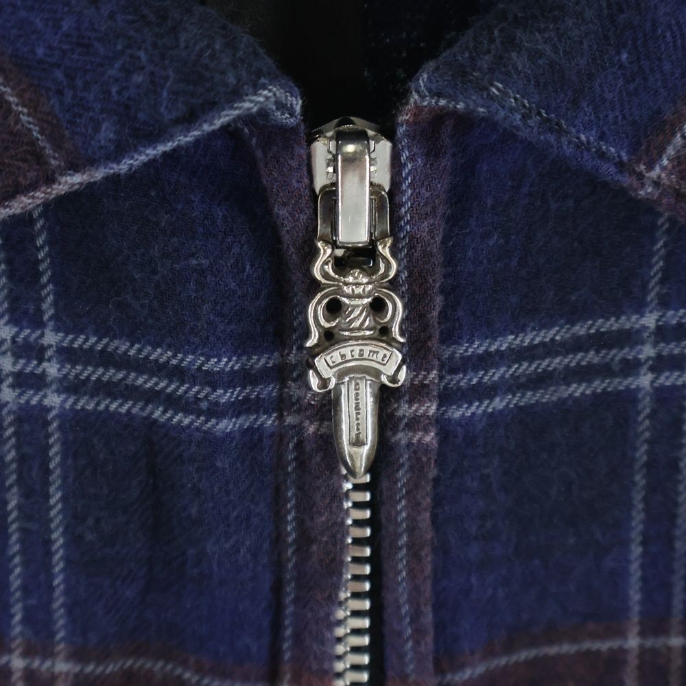 Chrome Hearts Not Heywood Daga Zip Up Flannel Check Short Sleeve Shirt — view 6