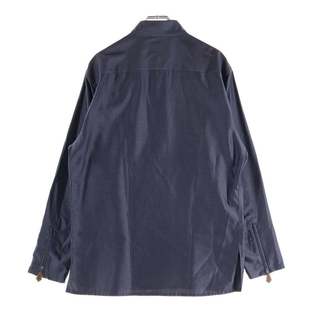 Hermes Half Zip Shirt Herringbone Purple Gray Cotton — view 2