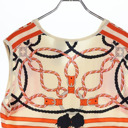 Hermes Twill Rene Horse Tack Print Silk Scarf Cut Replacement Neck Sleeveless — view 4