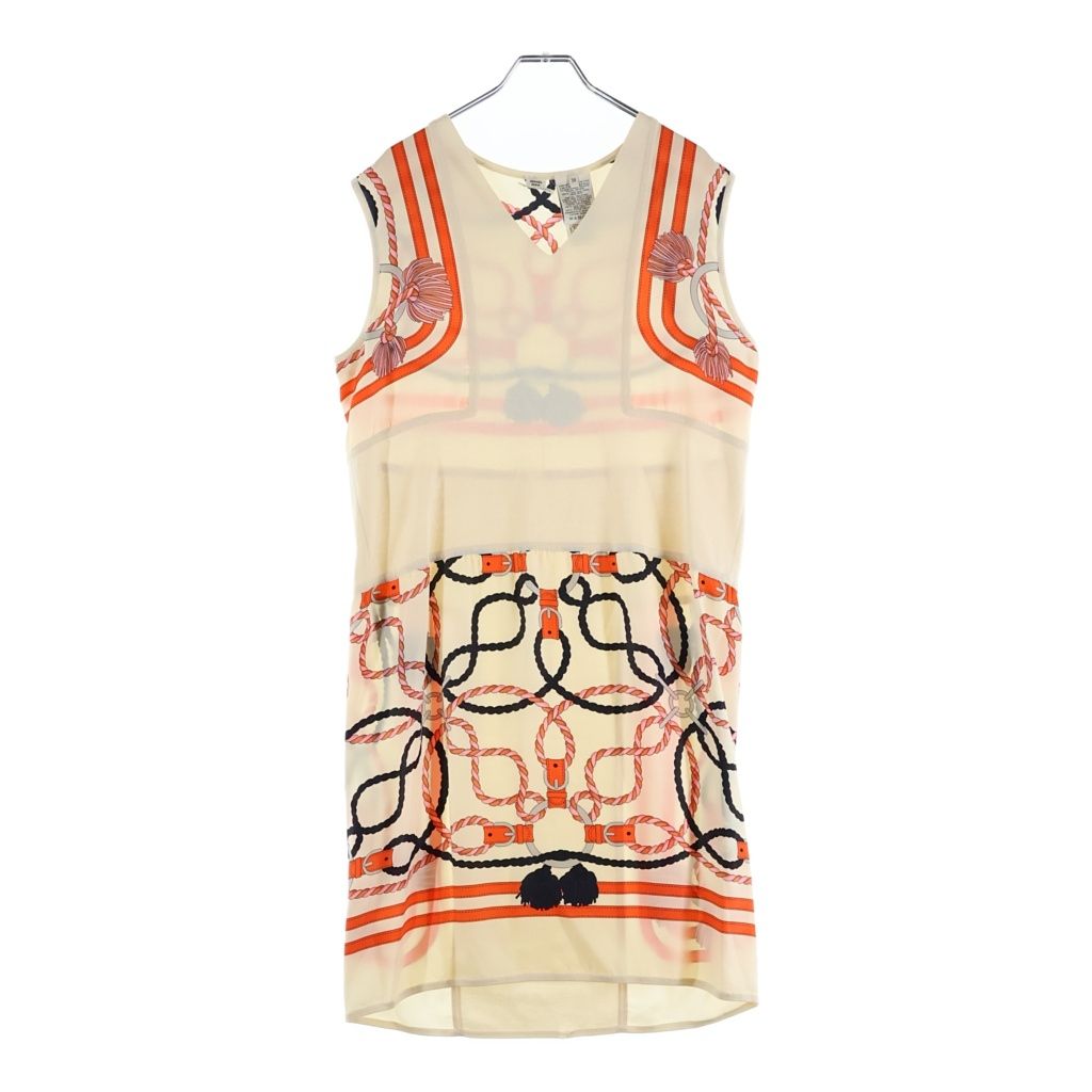 Hermes Twill Rene Horse Tack Print Silk Scarf Cut Replacement Neck Sleeveless