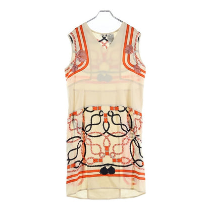 Hermes Twill Rene Horse Tack Print Silk Scarf Cut Replacement Neck Sleeveless