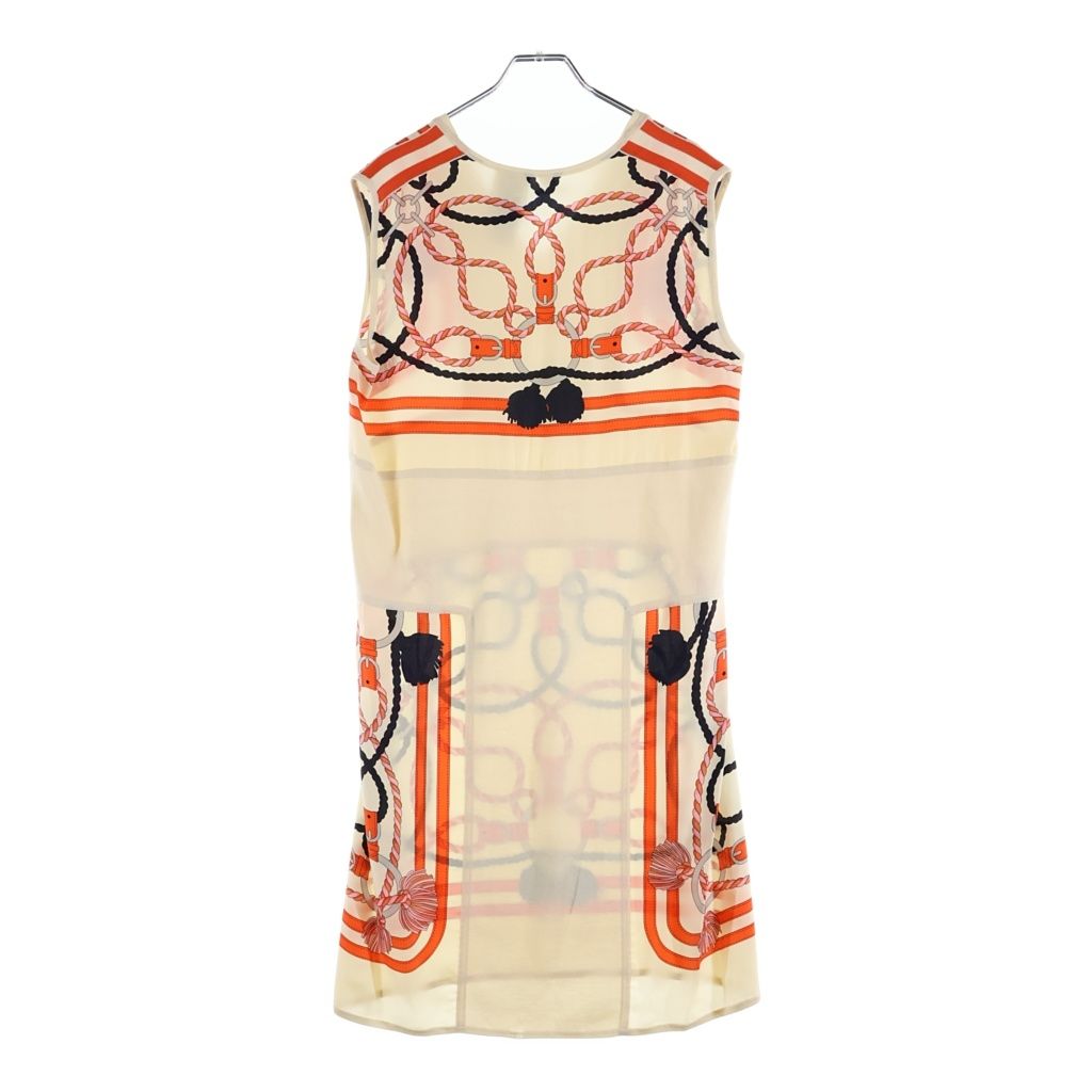 Hermes Twill Rene Horse Tack Print Silk Scarf Cut Replacement Neck Sleeveless — view 2