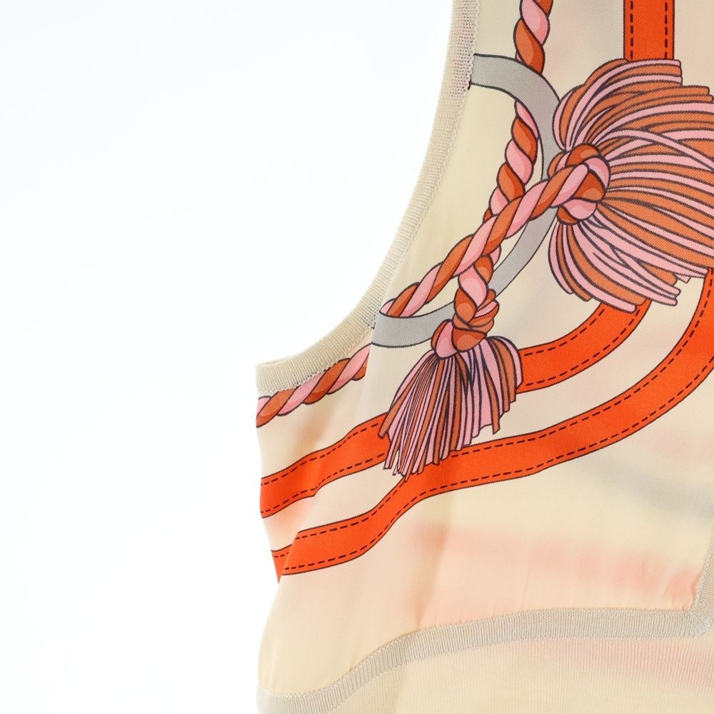 Hermes Twill Rene Horse Tack Print Silk Scarf Cut Replacement Neck Sleeveless — view 5