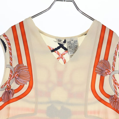 Hermes Twill Rene Horse Tack Print Silk Scarf Cut Replacement Neck Sleeveless — view 3