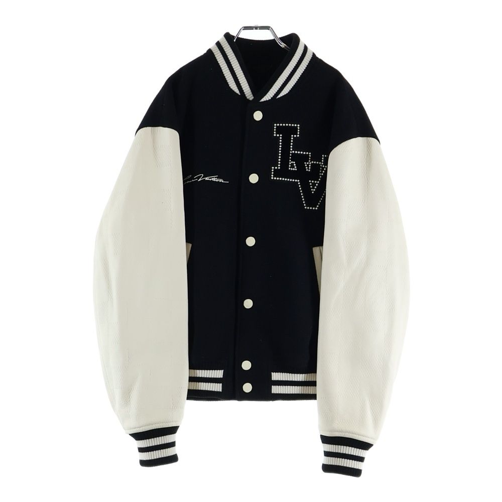 Louis Vuitton Farrell Varsity Arm Leather Stadium Jacket Wool Black 52 Bqv — view 2