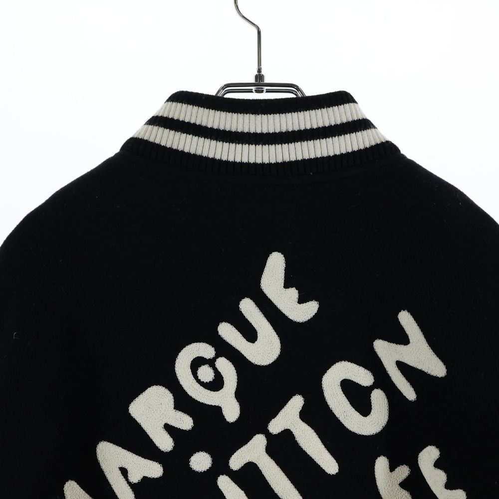 Louis Vuitton Farrell Varsity Arm Leather Stadium Jacket Wool Black 52 Bqv — view 4