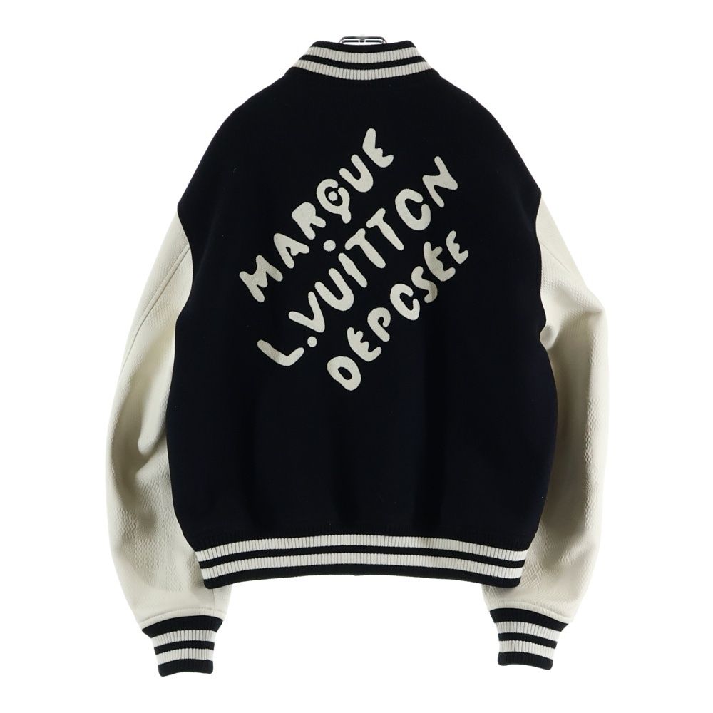 Louis Vuitton Farrell Varsity Arm Leather Stadium Jacket Wool Black 52 Bqv