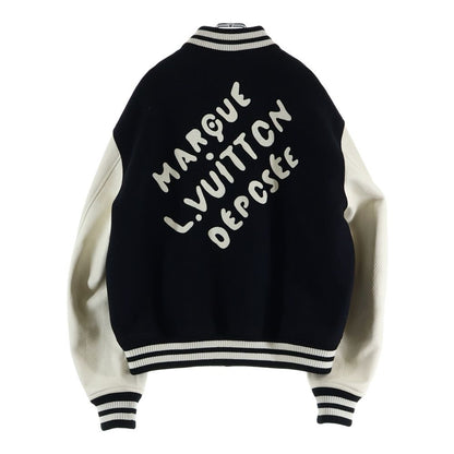 Louis Vuitton Farrell Varsity Arm Leather Stadium Jacket Wool Black 52 Bqv