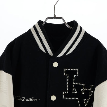 Louis Vuitton Farrell Varsity Arm Leather Stadium Jacket Wool Black 52 Bqv — view 3