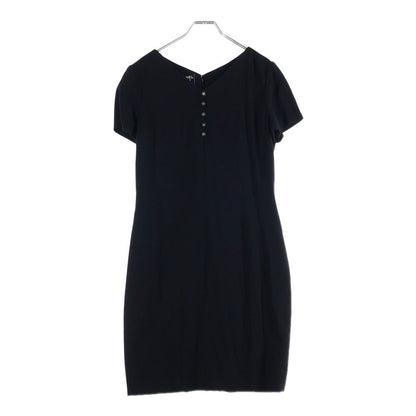 Chanel Coco Button Knee Length Dress Black Wool 42