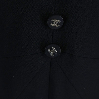 Chanel Coco Button Knee Length Dress Black Wool 42 — view 6