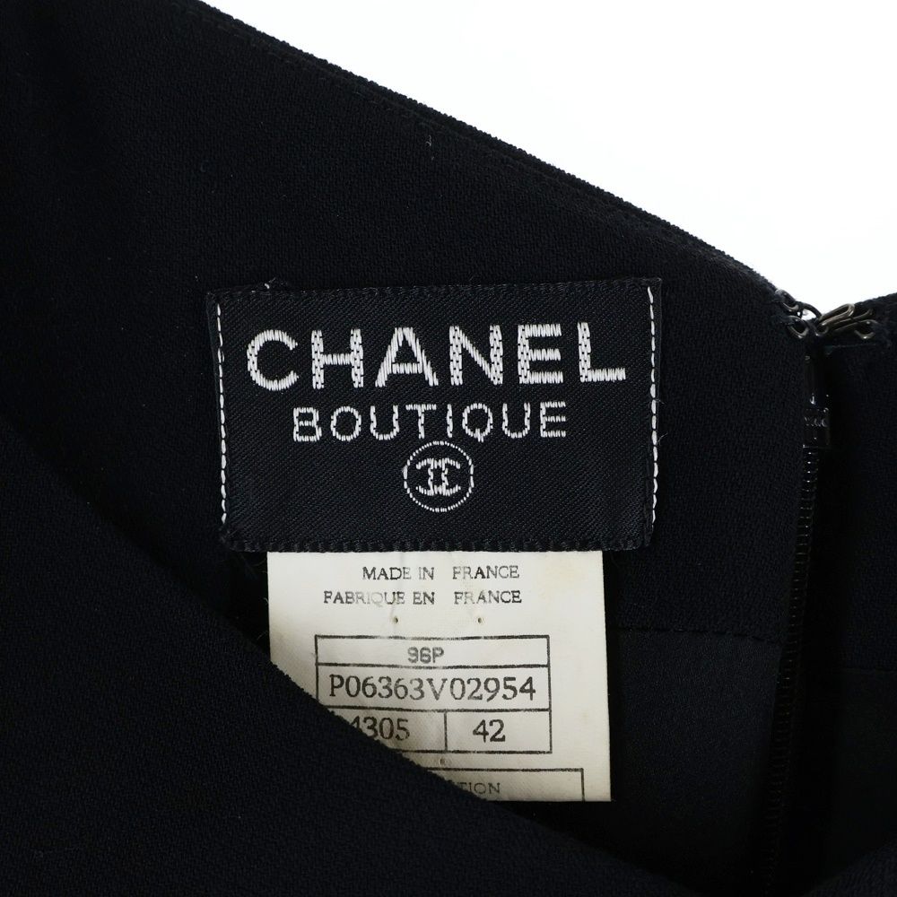 Chanel Coco Button Knee Length Dress Black Wool 42 — view 7
