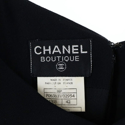 Chanel Coco Button Knee Length Dress Black Wool 42 — view 7