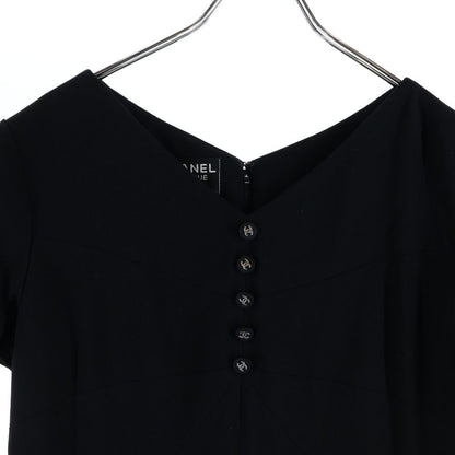 Chanel Coco Button Knee Length Dress Black Wool 42 — view 3