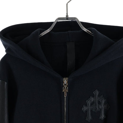 Chrome Hearts Not HD Zip Sleeve Leather Cut Replacement Cross Patch Zip Hoodie — view 3