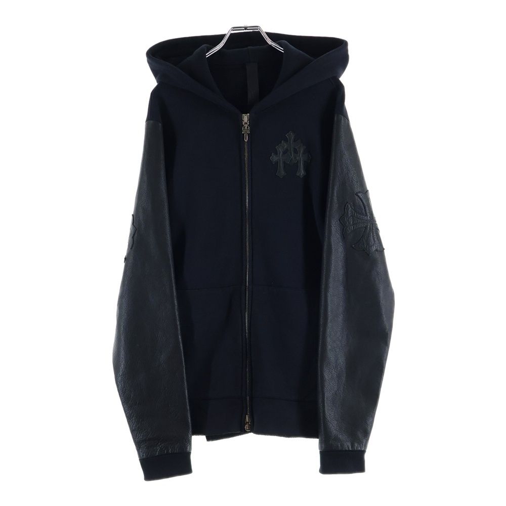 Chrome Hearts Not HD Zip Sleeve Leather Cut Replacement Cross Patch Zip Hoodie