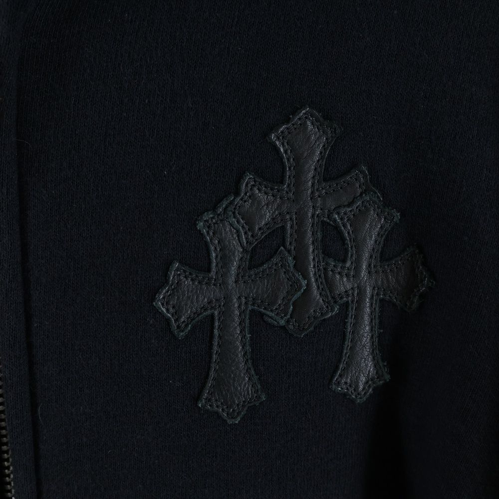 Chrome Hearts Not HD Zip Sleeve Leather Cut Replacement Cross Patch Zip Hoodie — view 5