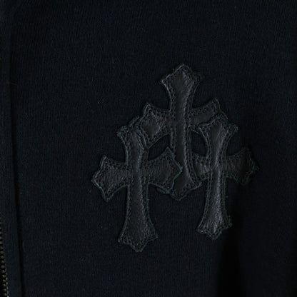 Chrome Hearts Not HD Zip Sleeve Leather Cut Replacement Cross Patch Zip Hoodie — view 5