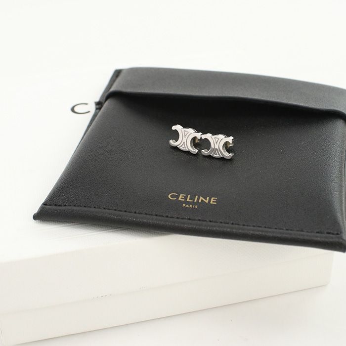 Celine Rhodium Finish Brass Triomphe Studs Earrings Metal