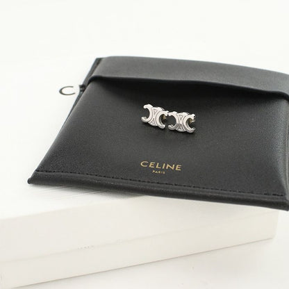Celine Rhodium Finish Brass Triomphe Studs Earrings Metal
